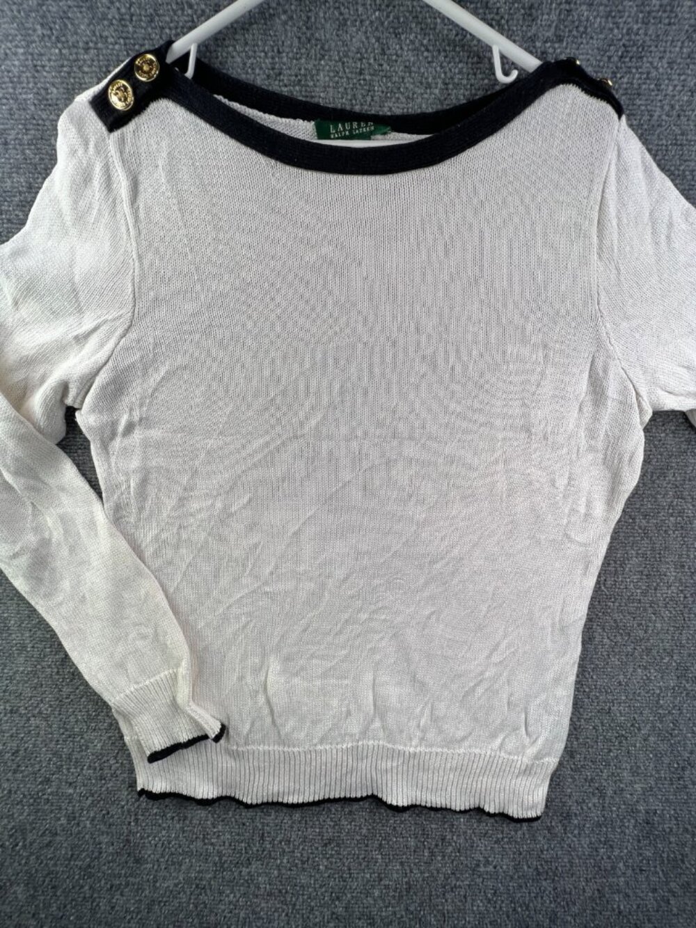Lauren Ralph Lauren Women’s Sweater White Pullover XL Cotton Boat Neck Buttons